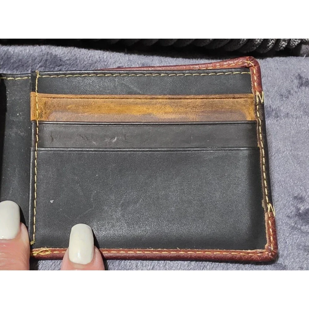 Rare 2pc Cool Ecuador Hand Stitched Tooled Bifold Embossed Leather Wallet EuC
